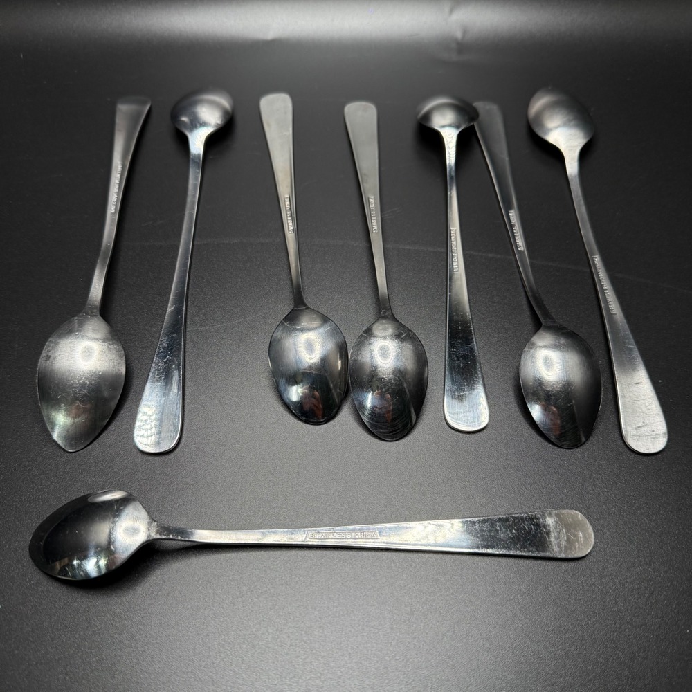 Set of 8 Stainless Steel Spoons Vintage Serving Cutlery Kitchen Utensils - Picture 2 of 4